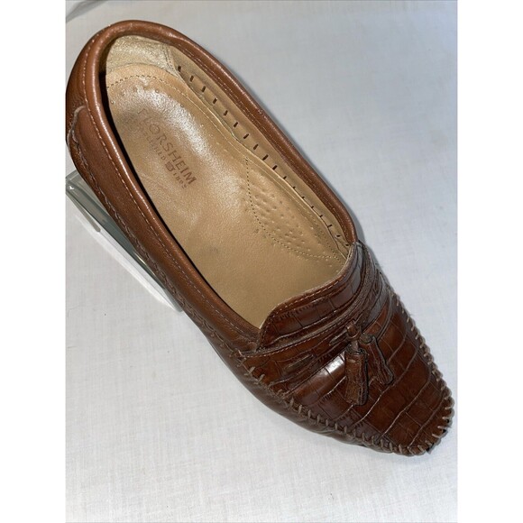 Florsheim Men’s Dressy Loafers Sz 9.5 M Brown Leather Faux Gator Business Formal - Picture 1 of 12